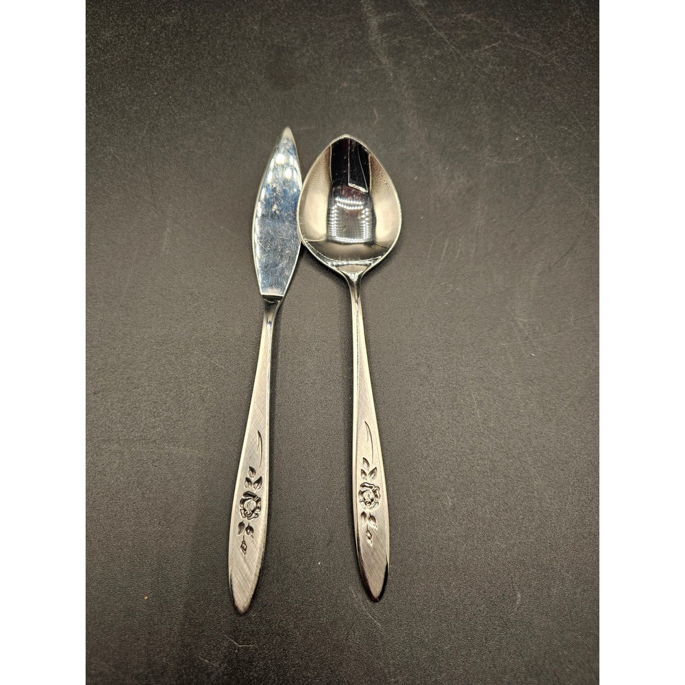 Community Stainless Morning Rose Flatware Butter Spreader and Sugar Spoon Set